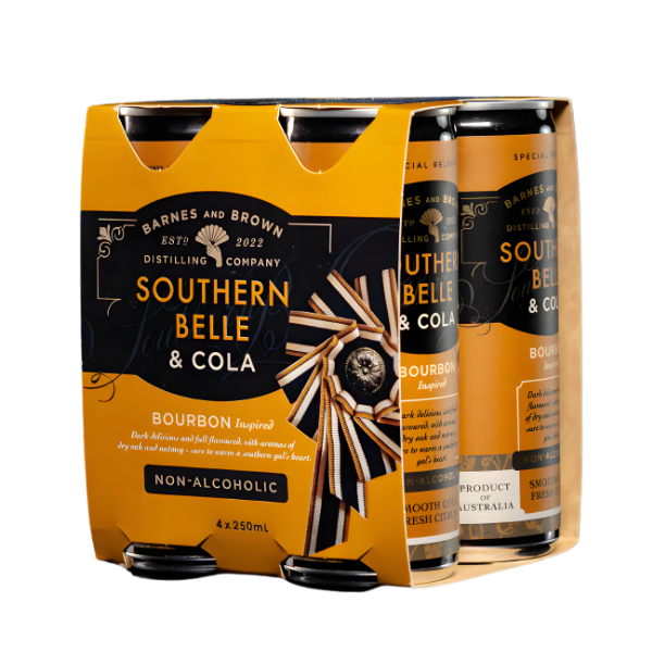 Barnes & Brown Southern Belle & Cola | Ready-to-Drink Can | Pack of 4 | 250ml x 4