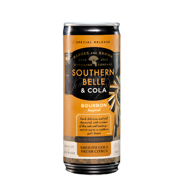 Barnes & Brown Southern Belle & Cola | Ready-to-Drink Can | Pack of 4 | 250ml x 4